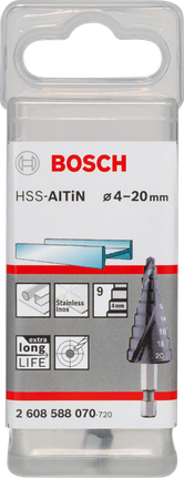 Bosch HSS-AlTiN stepenasto svrdlo 4-20 mm za nehrđajući čelik.