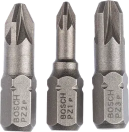 Bosch set od 3 ekstra tvrda bita za odvijač PZ1 PZ2 PZ3.