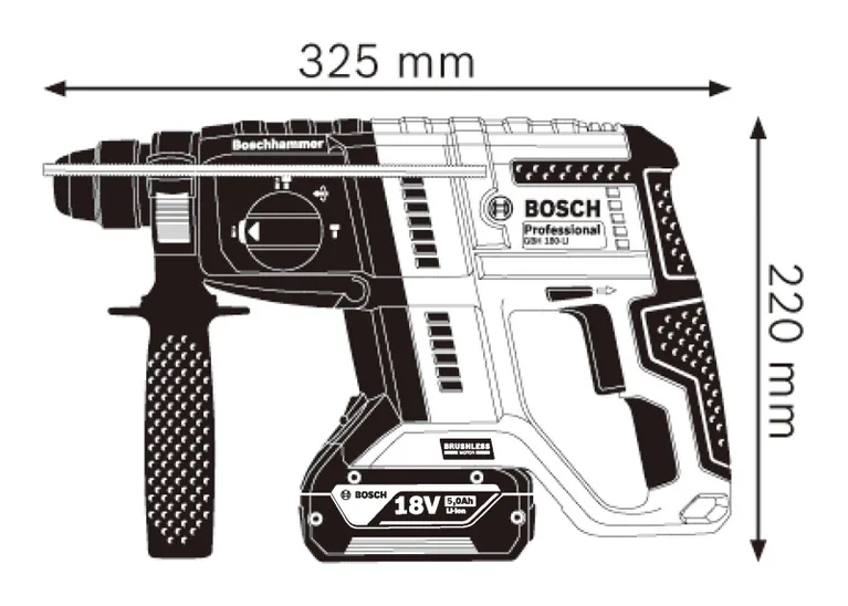 Dimenzije rotacijskog čekića.