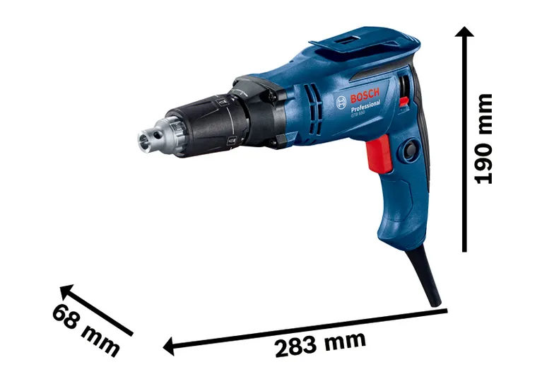 Bosch GTB 650 odvijač za suhu gradnju s dimenzijskim mjerama.