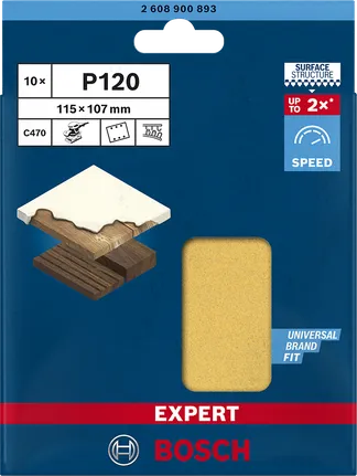 Bosch C470 P120 brusni papir 115 × 107 mm, pakiranje od 10 komada.