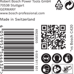 Naljepnica za brusni papir Bosch EXPERT C470 sa sigurnosnim ikonama.