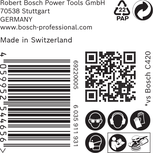 Bosch C420 naljepnica sa sigurnosnim ikonama i barkodom.