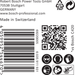 Naljepnica za brusni papir Bosch EXPERT C470 sa sigurnosnim ikonama.