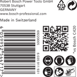 Naljepnica za brusni papir Bosch C420 sa sigurnosnim ikonama.