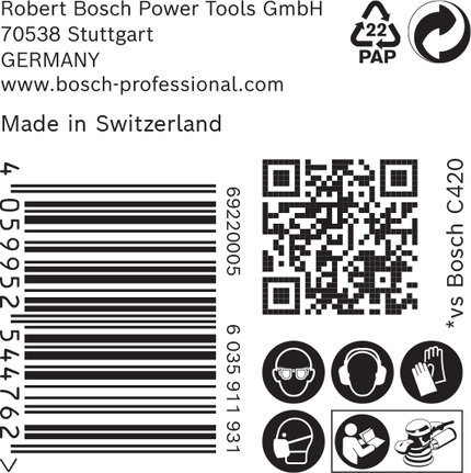 Sigurnosna etiketa i etiketa proizvoda za Bosch C420 pribor.