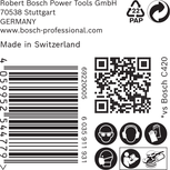 Bosch C420 naljepnica sa sigurnosnim ikonama i QR kodom.