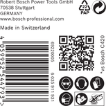 Naljepnica za brusni papir Bosch C420 sa sigurnosnim ikonama.