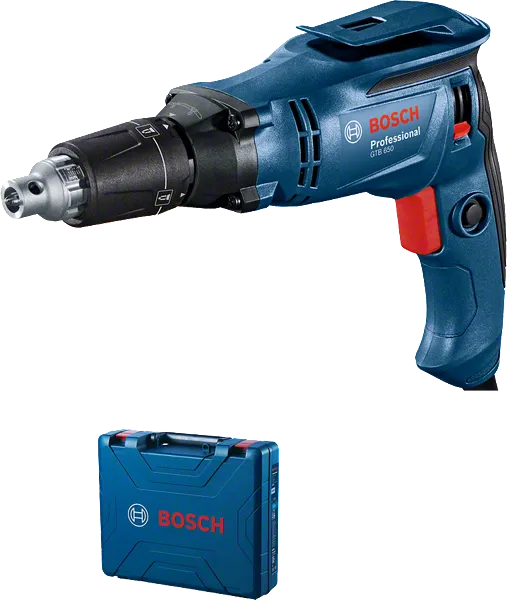 Bosch GTB 650 odvijač za suhu gradnju s torbicom za nošenje.