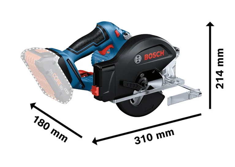 Bosch GKM 18V-50 kružna pila za metal s dimenzijama.