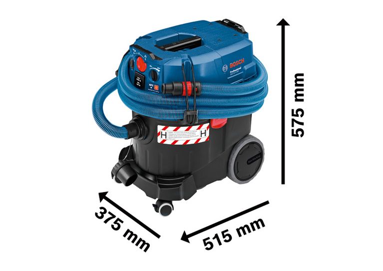 Bosch GAS 35 H AFC usisavač za mokro/suho čišćenje s crijevom i dimenzijama.