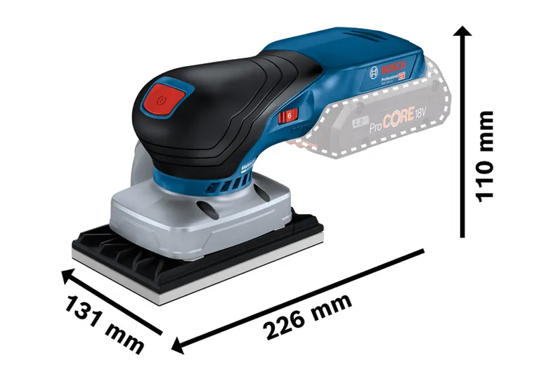 Bosch GSS 18V-13 akumulatorska brusilica s dimenzijama.