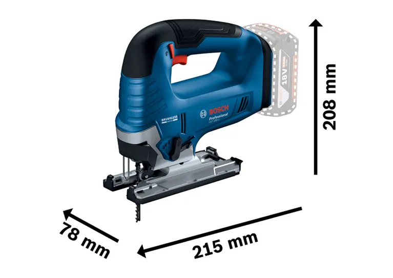 Bosch GST 185-LI 18V akumulatorska ubodna pila s dimenzijama.