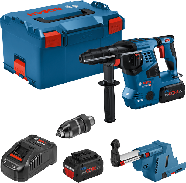 Bosch GBH 18V-28 rotacijski čekić s baterijom, kutijom i priborom.