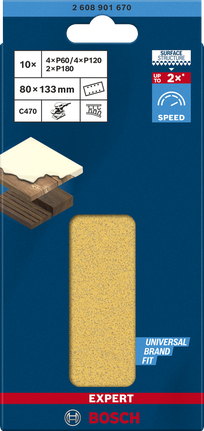 Bosch EXPERT C470 set brusnih papira 80 x 133 mm, 10 dijelova.