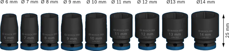 Bosch PRO set udarnih nasadnih ključeva 1/4 inča, 9 dijelova, 6-14 mm.