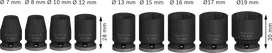 Bosch PRO set udarnih nasadnih ključeva 3/8" 9 dijelova, 7-19 mm.