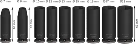Bosch PRO set udarnih nasadnih ključeva dubine 3/8 inča, 9 dijelova.