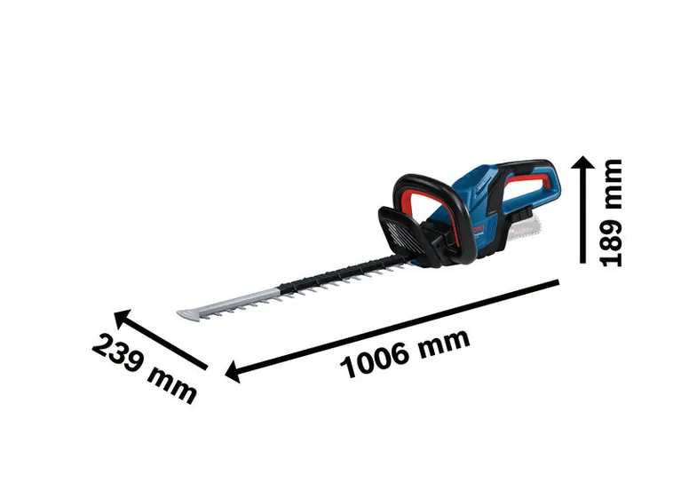 Bosch GHE 18V-50 akumulatorske škare za živicu s dimenzijama duljine oštrice.