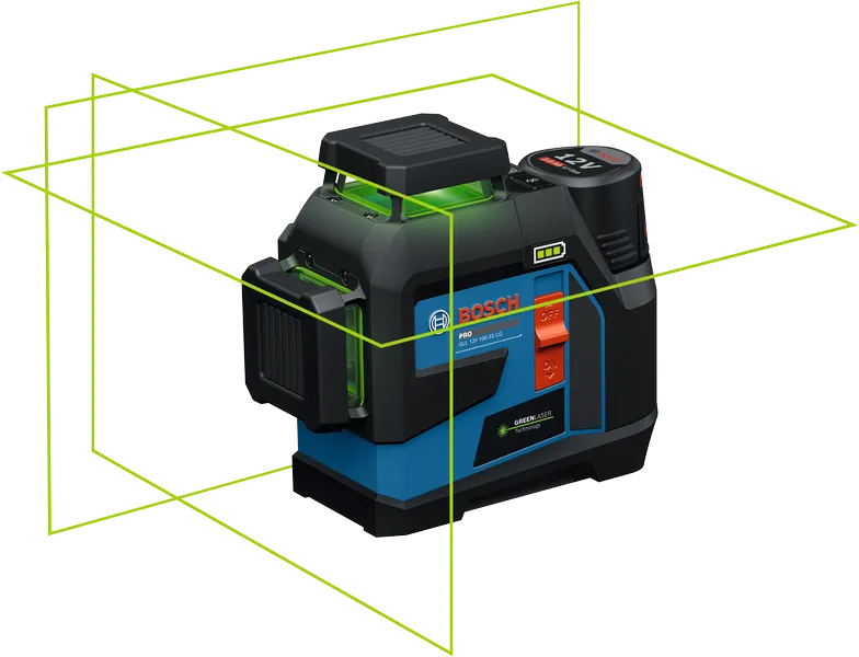 Bosch GLL 12V-100-33 CG laserski nivelator sa zelenim linijama.