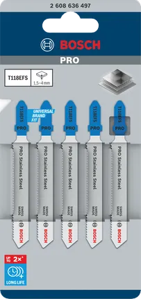 Bosch PRO listovi ubodne pile od nehrđajućeg čelika T118EFS, pakiranje od 5 komada.