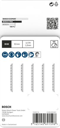 Bosch PRO Plastics PMMA clean T102BF listovi ubodne pile 92 mm, pakiranje od 5 komada.