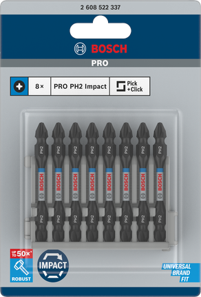 Bosch PRO PH2 65 mm udarni nastavci s dvostrukim krajevima, 8 komada.