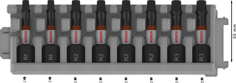 Bosch PRO R udarni bitovi, set od 8 dijelova, duljine 55 mm.