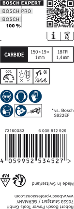 Bosch EXPERT tanki, žilavi metalni list za recipročnu pilu S 922 EHM.