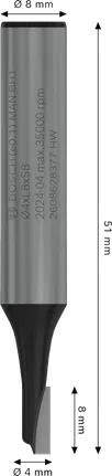 Bosch PRO ravna glodalica s jednom oštricom, 4x8 mm, prihvat 8 mm.