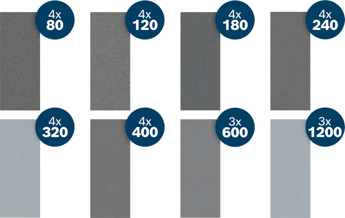 Bosch PRO C355 brusni papir u raznim veličinama, granulacije od 80 do 1200.
