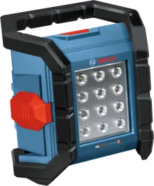 Bosch GLI18V-1500 bežična svjetiljka za gradilište s LED zaslonom.