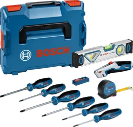 Bosch odvijači i set ručnih alata s kovčegom za nošenje.