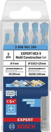 Bosch EXPERT HEX-9 Multi Construction set svrdala od 5 dijelova.