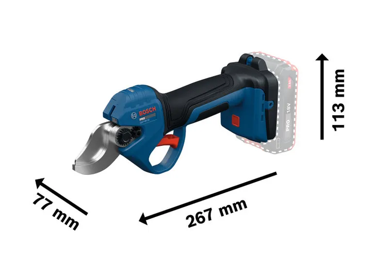 Bosch GGP18V-32 akumulatorske škare za rezidbu s dimenzijama veličine.