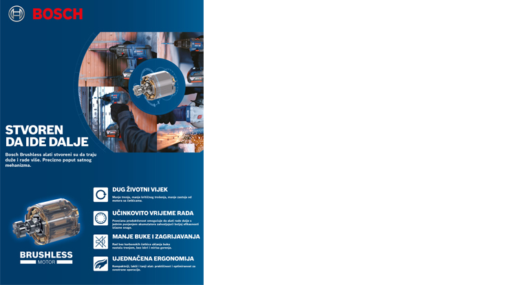 Bosch Professional alat s bežičnim motorom, plava pozadina, informacije o performansama.