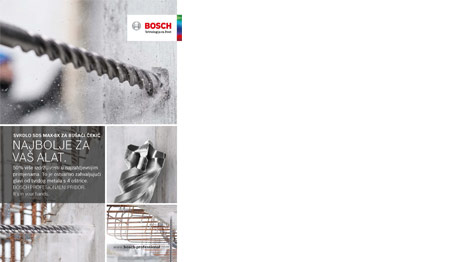 Bosan alat s metalnom svrdlom na bijeloj pozadini, uz natpis i logotip.