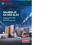 Plakat Bosch Professional s alatima u radnom okruženju, s kutijama i materijalima.
