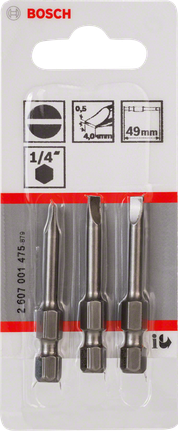 Bosch 49 mm-es csavarhúzóbit-készlet 1/4 hüvelykes hatszögletű szárakhoz.