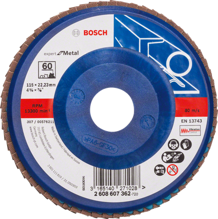 Bosch X551 Expert lamellás csiszolótárcsa fémhez, 60-as szemcsemérettel.