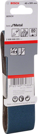 Bosch X450 3 részes csiszolószalag-készlet fémhez, 80-as szemcsemérettel.