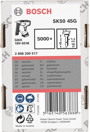 Bosch horganyzott szegek 45 mm, 5000 db-os csomag.