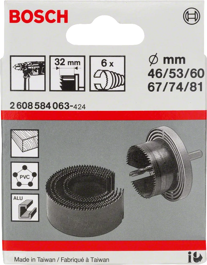 Bosch 6 részes lyukvágó készlet 46–81 mm.