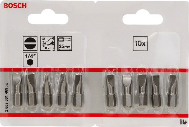 Bosch csavarhúzóbit extra kemény, 1/4 hüvelykes, 25 mm, 10 darabos csomag.