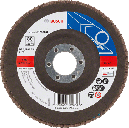 Bosch X551 Expert for Metal legyezőkorong, 125 mm, 80-as szemcseméretű.