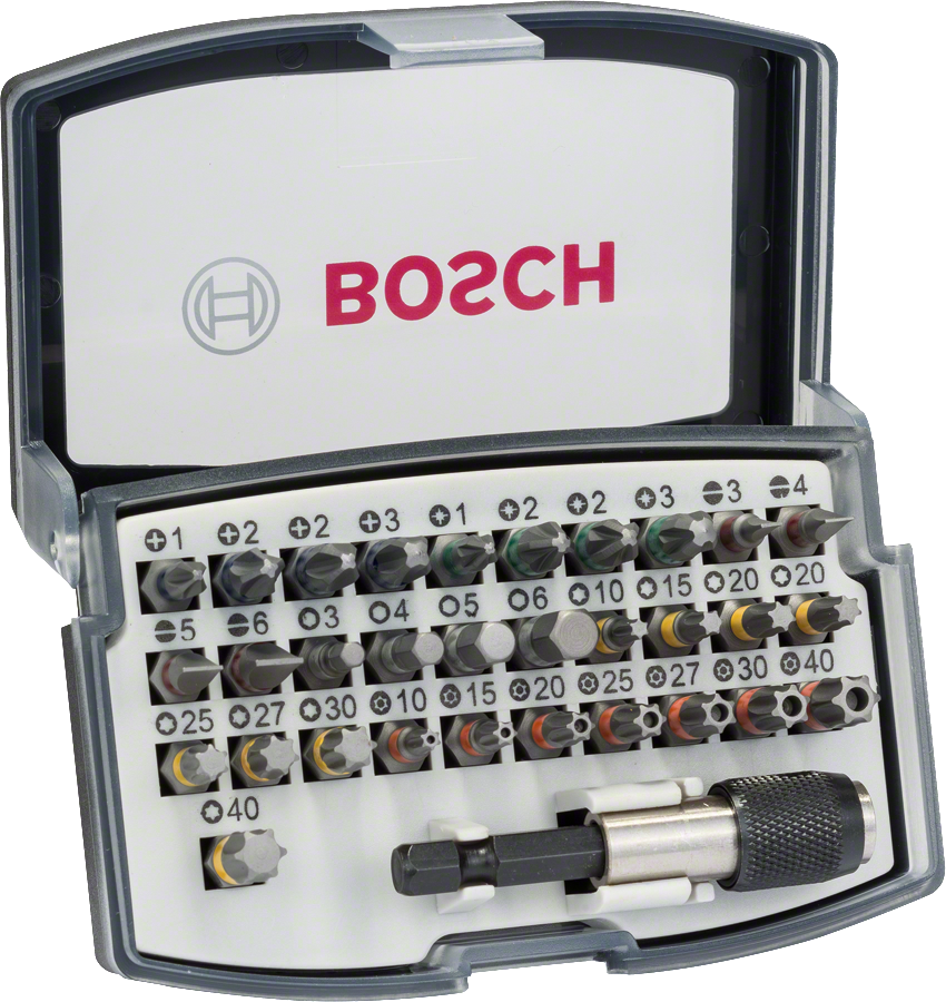 Bosch 32 részes csavarhúzóbit-készlet Quick Change univerzális tartóval.