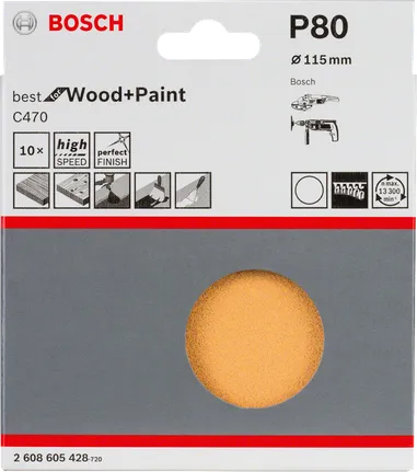 Bosch 10 részes C470 csiszolólapok 115 mm P80.