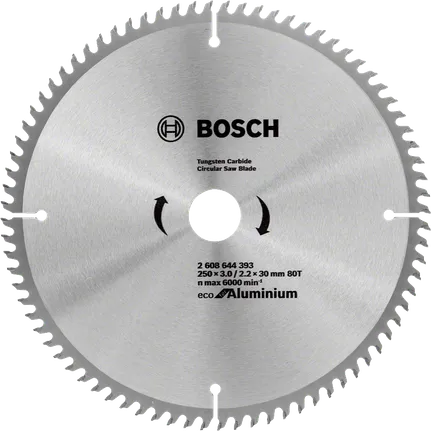 Bosch Eco körfűrészlap alumíniumhoz, 250 mm átmérőjű.