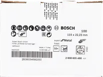 Bosch R444 szálas csiszolókorong fémhez, 115 mm, 100-as szemcseméret.
