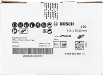Bosch R444 szálas csiszolókorong fémhez, 115 mm, 120-as szemcseméret.